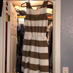 Brown and White Striped Spring Dress